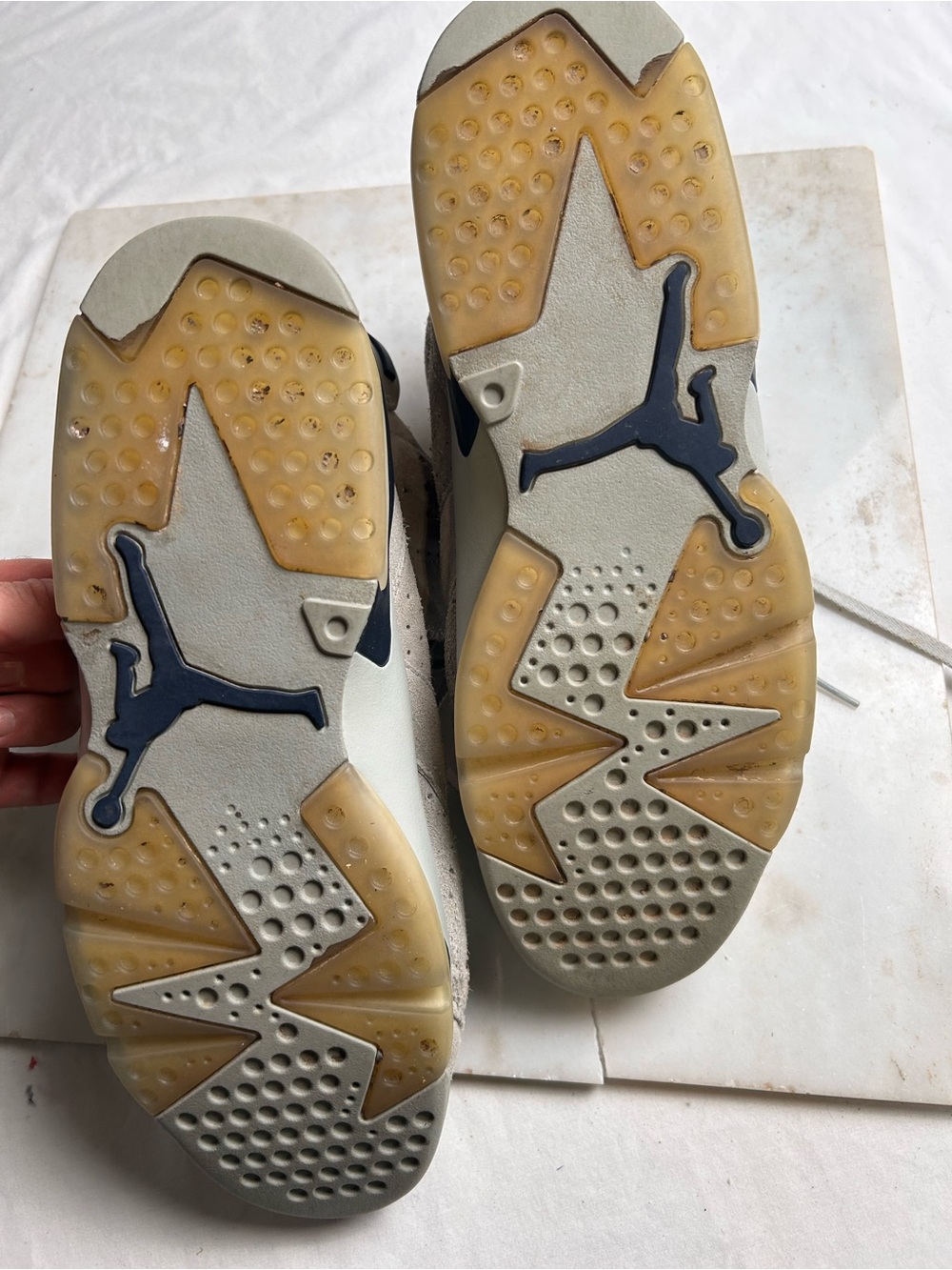 Air Jordan Retro 7 Suede Sneakers in Light Gray with Navy Jumpman 14 Mens - Picture 9 of 14